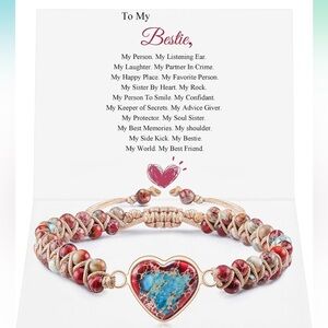 Jasper Heart Bracelet Adjustable Imperial Stone Beaded Braided Handmade Bracelet